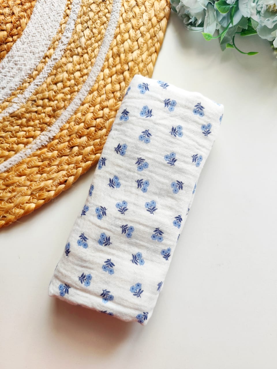 Muslin Bath Towels - Blue Floral Print