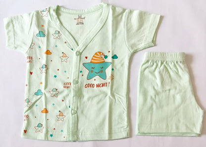 Unisex Cotton T-Shirt Trouser Set - Star Good Night Print - Green, 12 - 18 M image