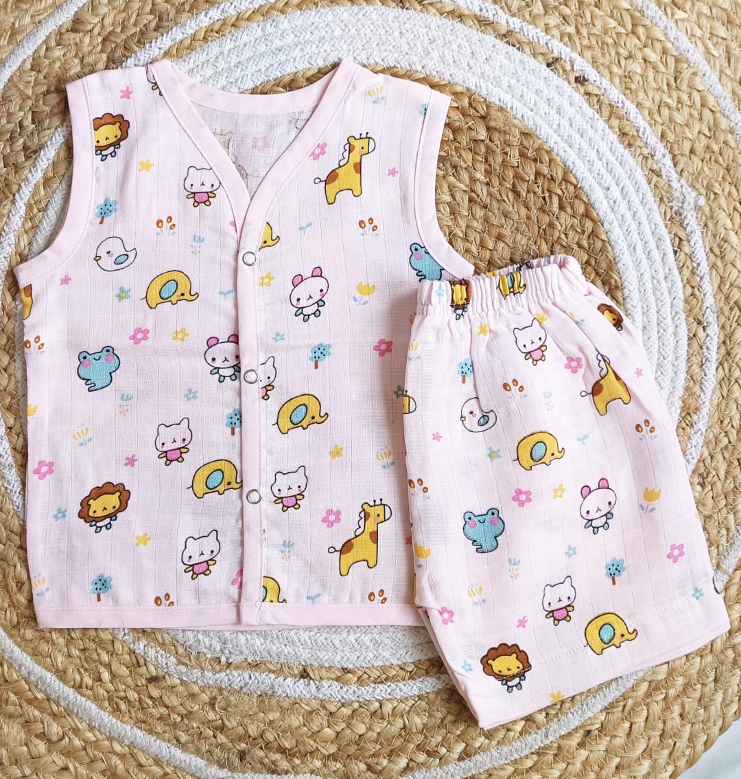 Muslin Colored Co-Ord Sets - Pink - 6 - 9 M image