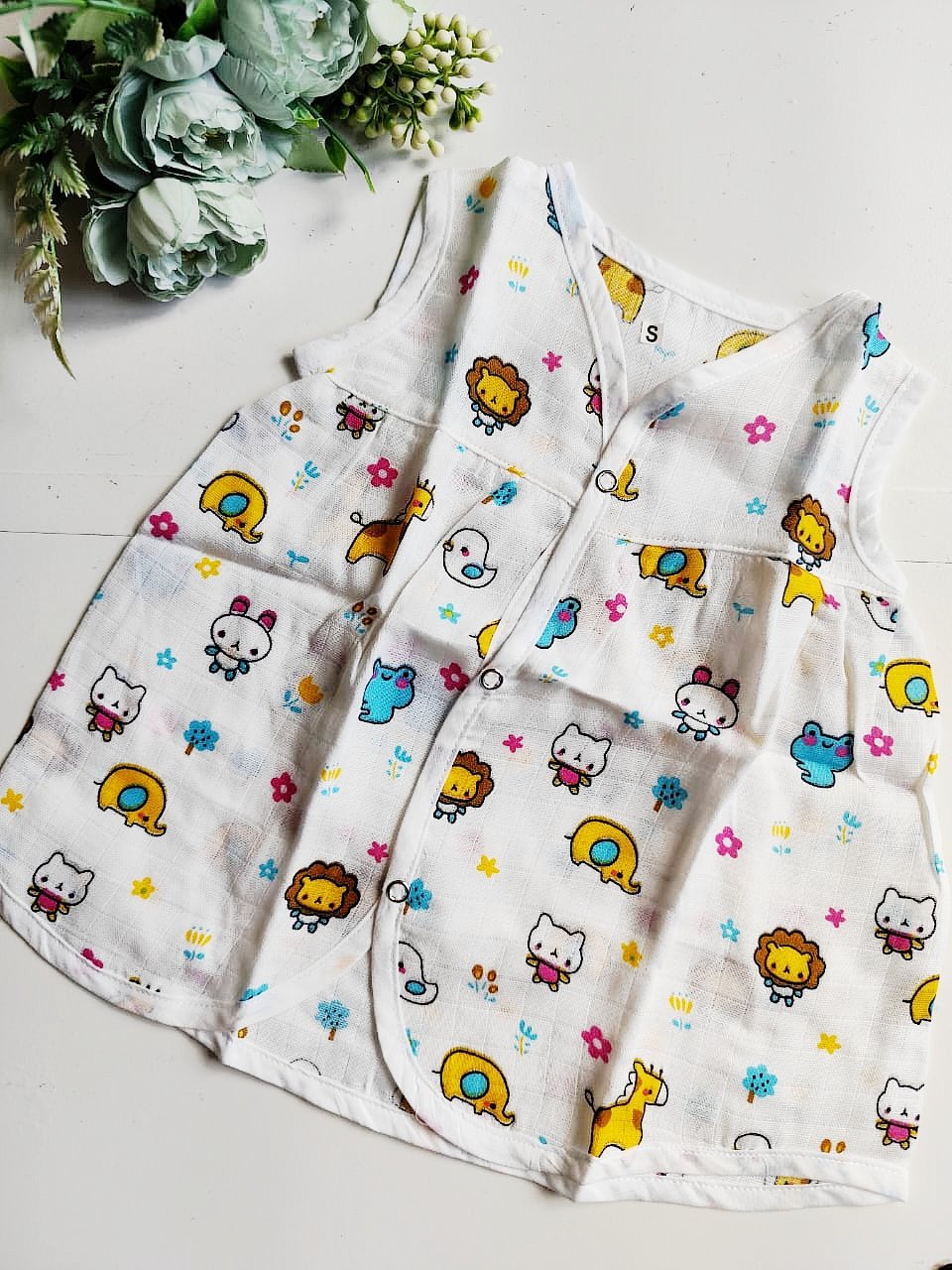 Muslin Chest Cut Frocks - Bunny Print, 3 - 6 M image