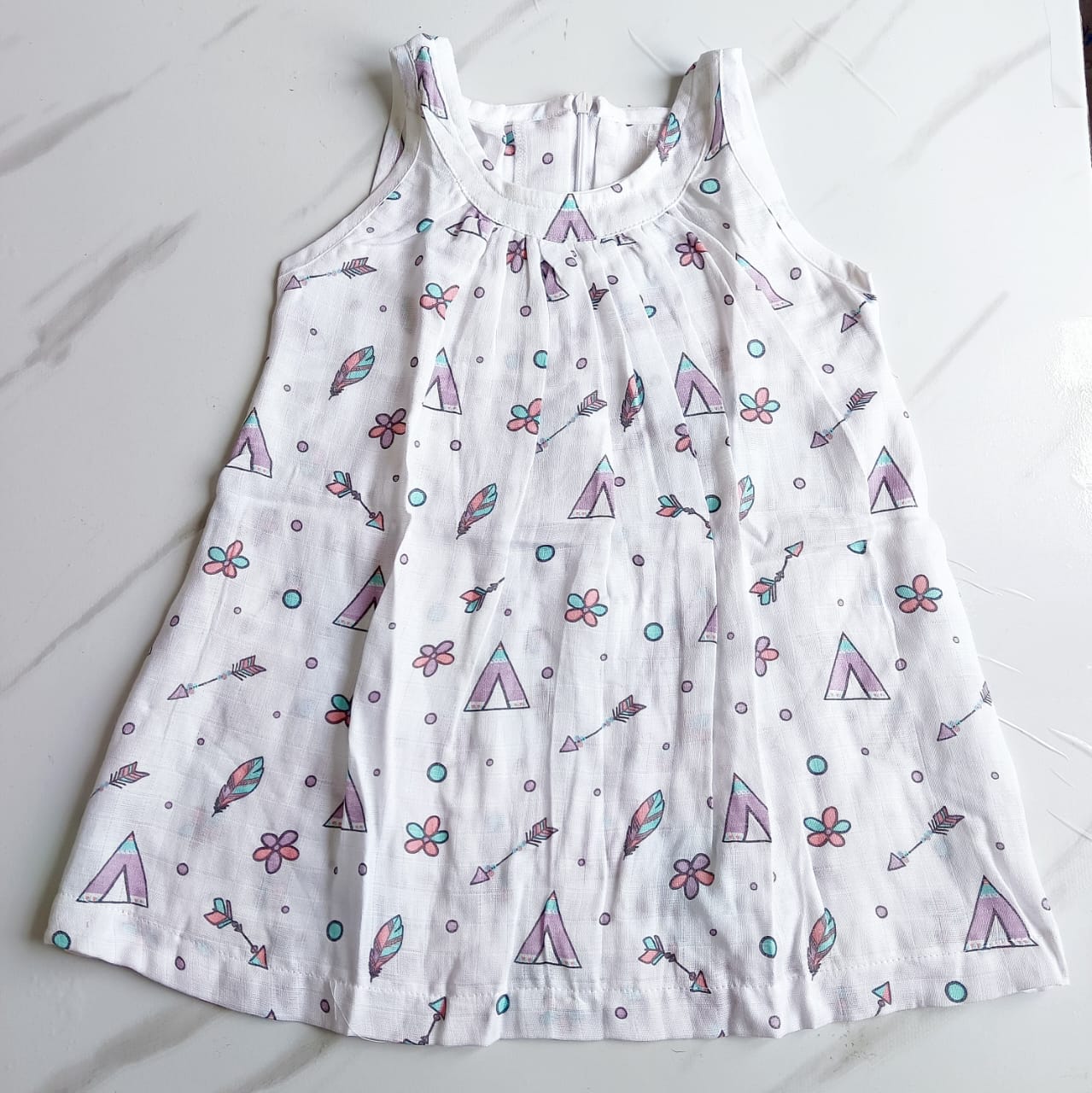 Muslin Zip Frocks (1 - 2 Years) - Triangle Print, 12 - 24 M image