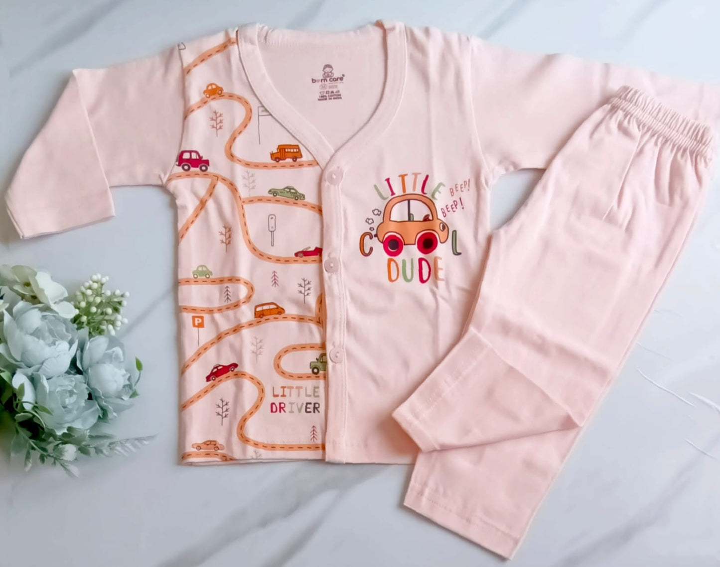 Unisex Cotton Night Suit - Lil Cool Dude Print - Orange, 0 - 6 M image