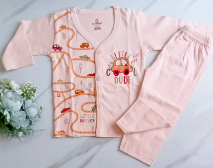 Unisex Cotton Night Suit - Lil Cool Dude Print - Orange, 0 - 6 M image