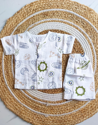 Muslin Half Sleeve Jabla Set - Sun Print - 3 - 6 M image