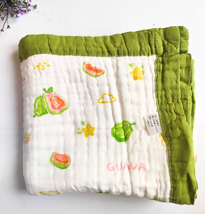 White Muslin Crinkled 6 Layered Blankets (110*110 cm) - Guava Print image
