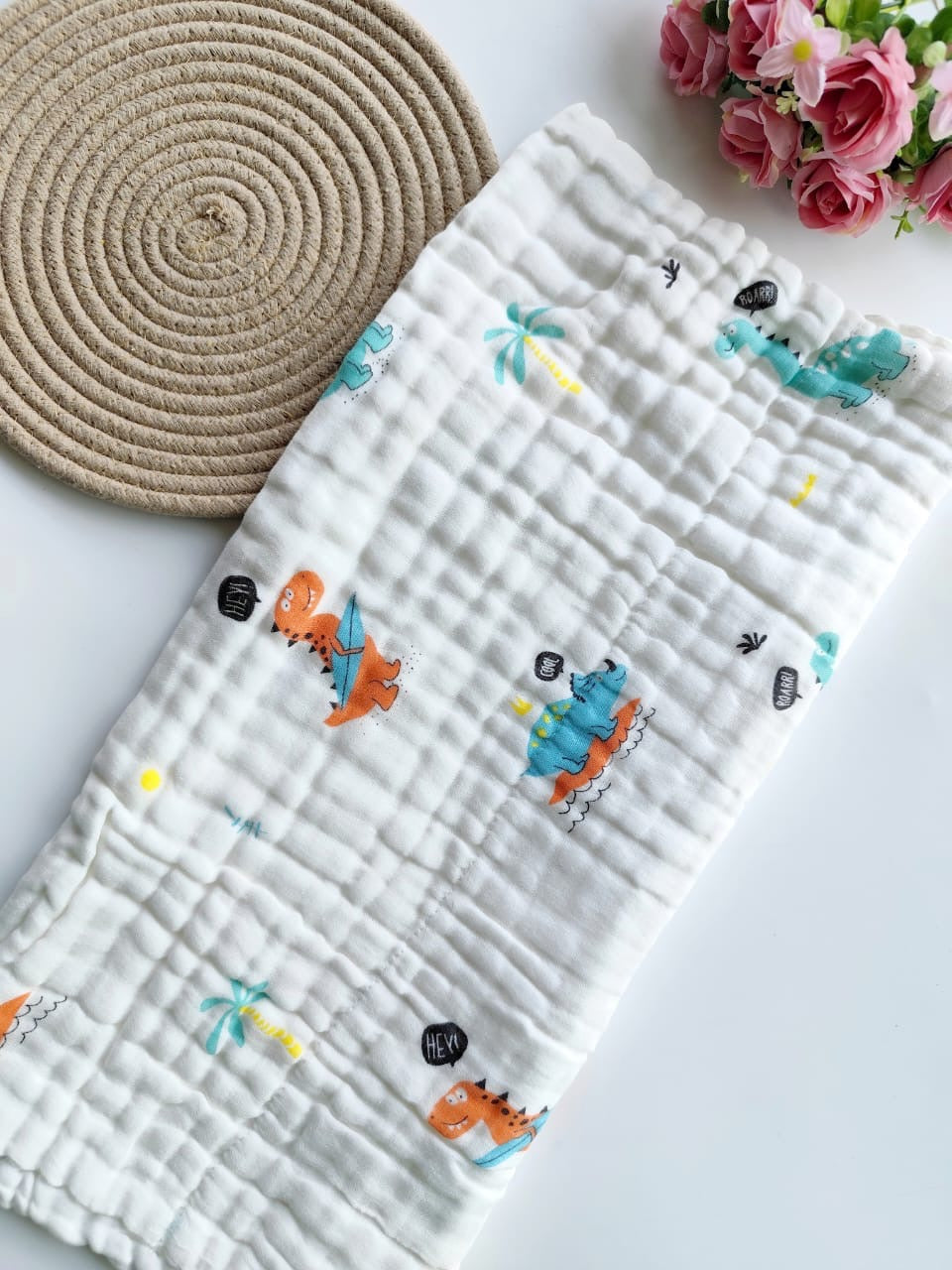 6 Layered Crinkled Muslin Bath Towel - Random Prints