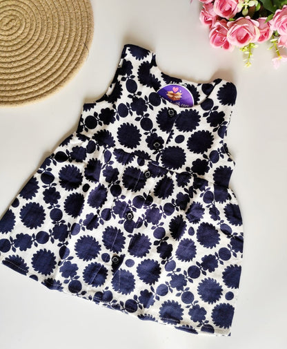 Muslin Hip Cut Frock - Black Pattern