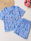Muslin Half Sleeve Co Ord Set - Blue Eiffel