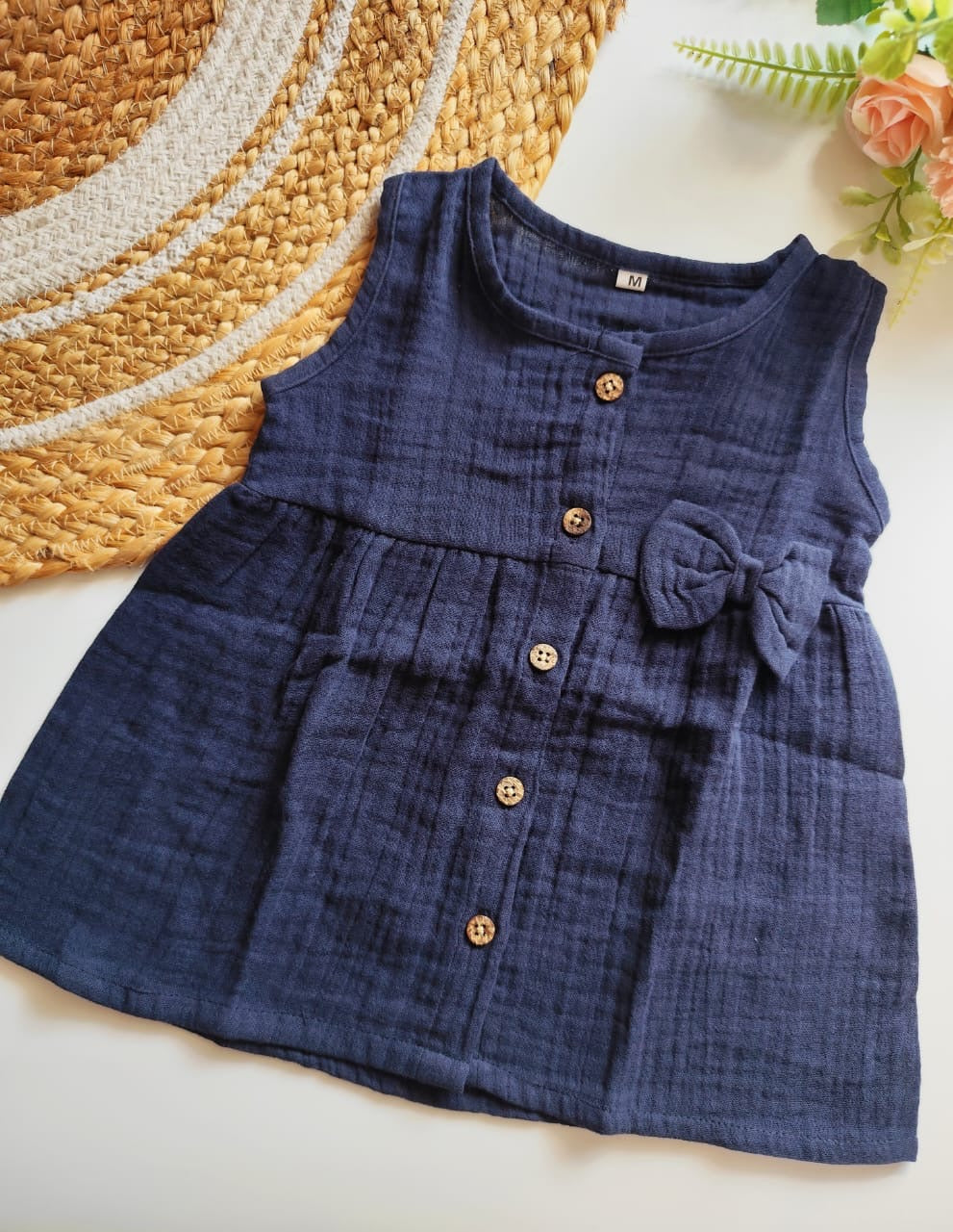 Muslin Hip Cut Frock - Navy Blue