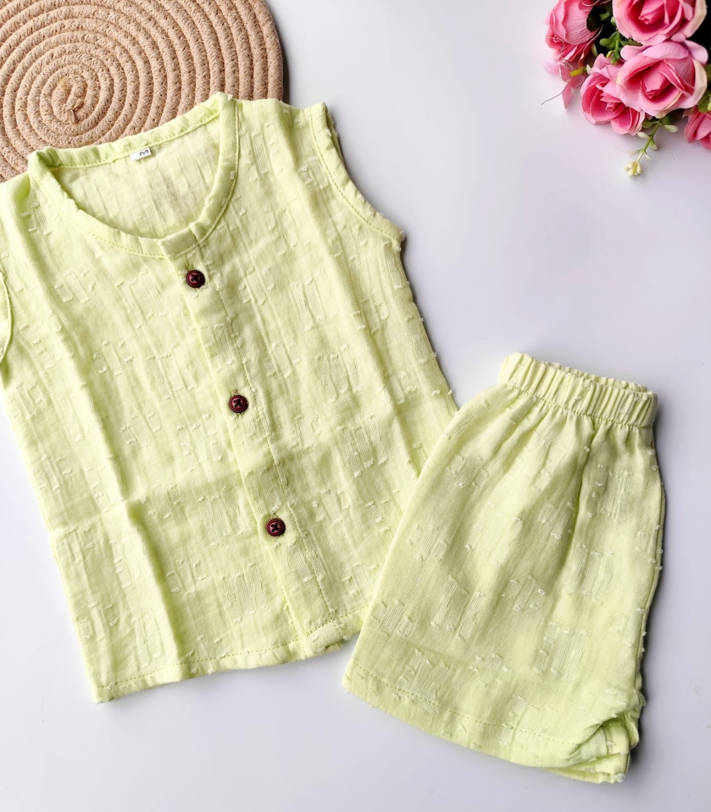 Muslin Sleeveless Co Ord Set - Lime Green