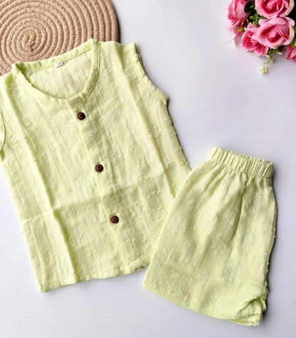 Muslin Sleeveless Co Ord Set - Lime Green