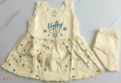 Shoulder Button Cotton Frock - Yellow, 12 - 18 M image