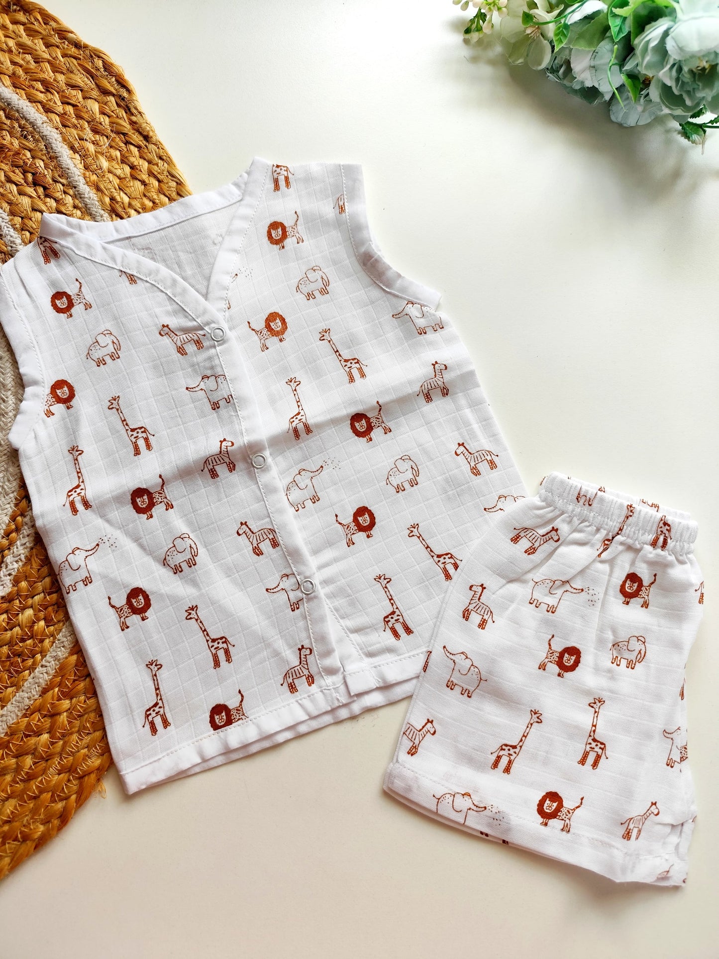 Muslin Sleeveless Co Ord - Safari Animals
