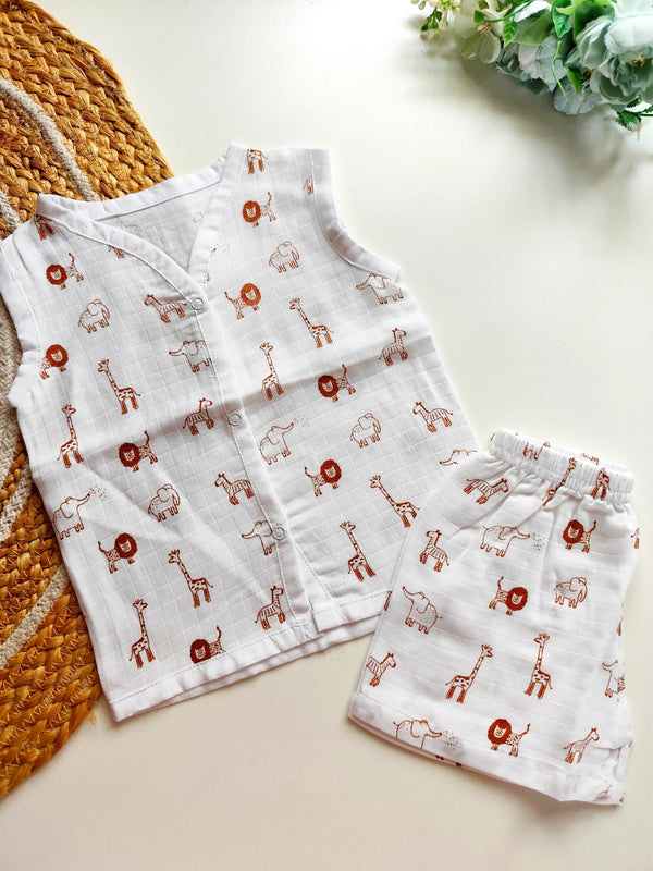 Muslin Sleeveless Co Ord - Safari Animals