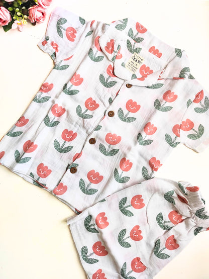 Muslin Collared Co Ord Set - Tulip Print - 9 - 12 M image