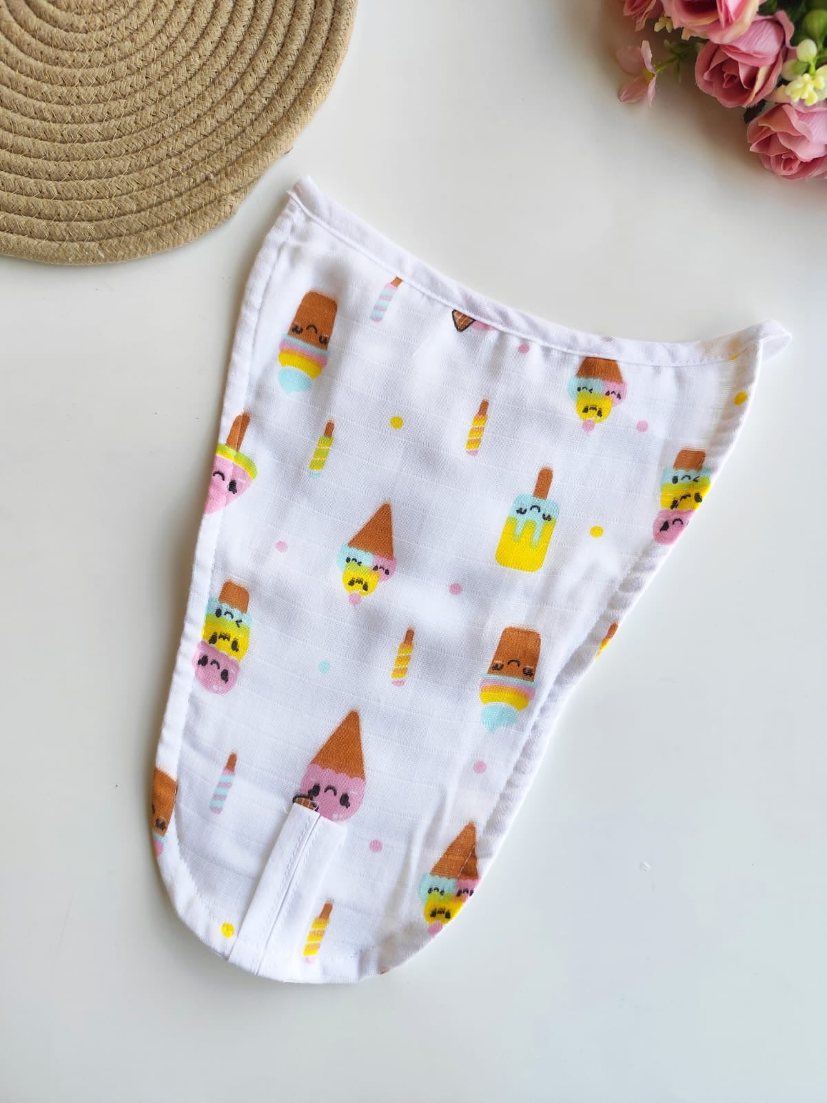 White Muslin Nappy - Icecream Print (0 - 3 M) - 5 Layered