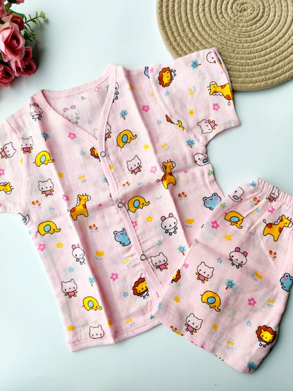 Muslin Colored Co Ord Set - Pink Bunny