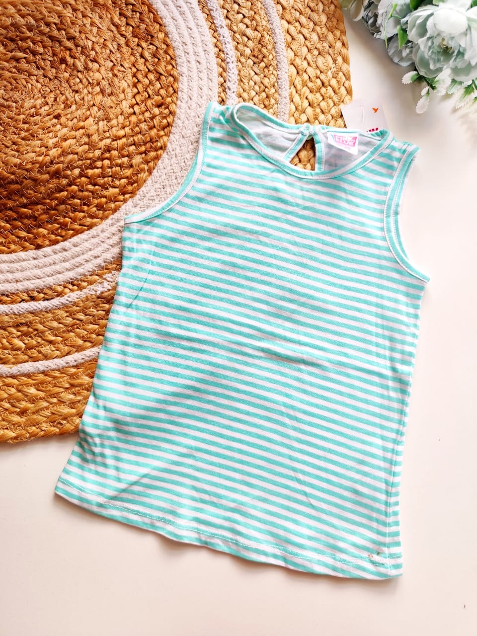 Kids Sleeveless Cotton Top - Mint Stripes