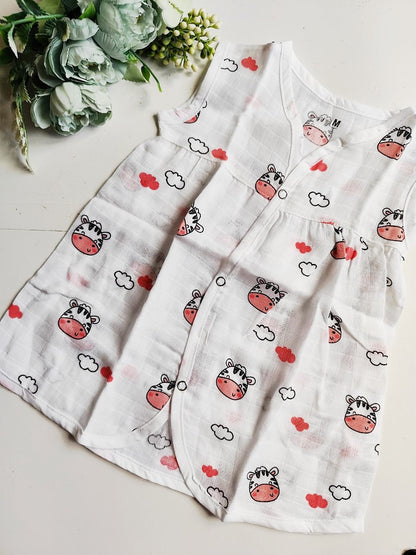 Muslin Chest Cut Frocks - Cow Print, 3 - 6 M image