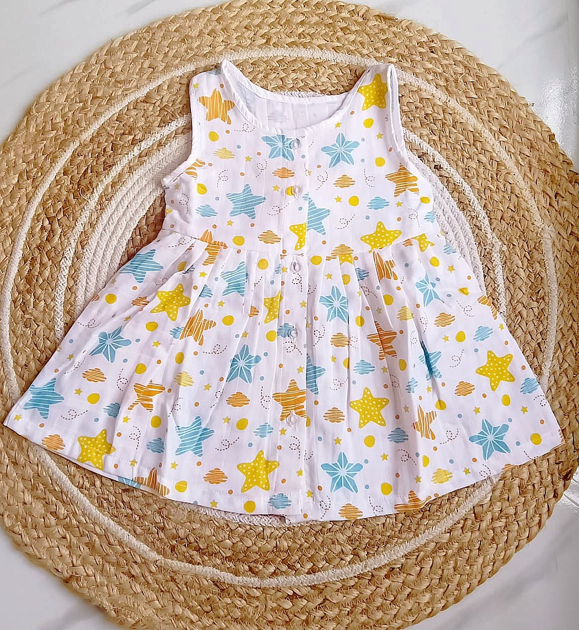 Muslin Button Frocks - Star Print, 12 - 18 M image