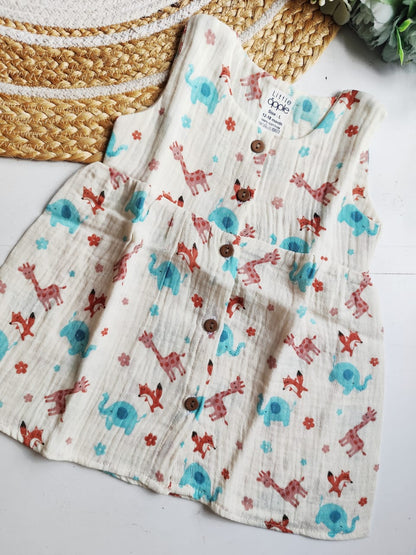 Printed Muslin Frock - Giraffe Print image 0