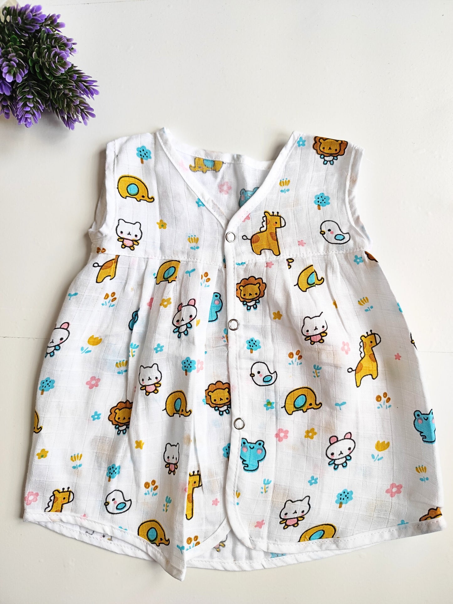 Muslin Chest Cut Frocks - Bunny Print, 6 - 12 M image