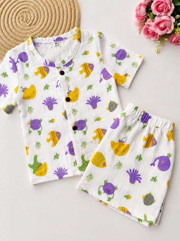 Muslin Half Sleeve Co Ord Set - Sea