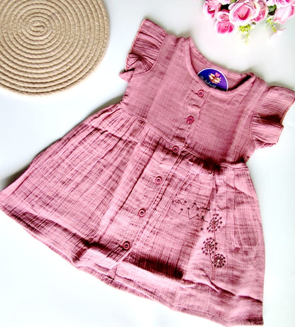Muslin Frill Sleeve Frock - Mauve Pink