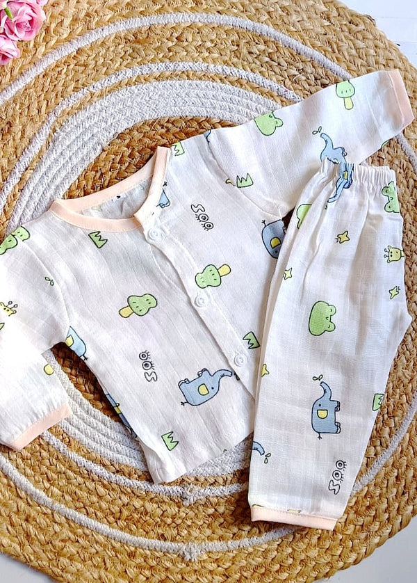 Colored Muslin Night Suit - Peach Ice-cream