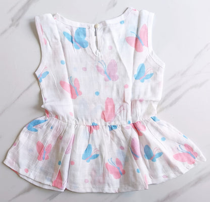 Muslin Back Button Frocks (0 - 6 Months) - Butterfly Print image