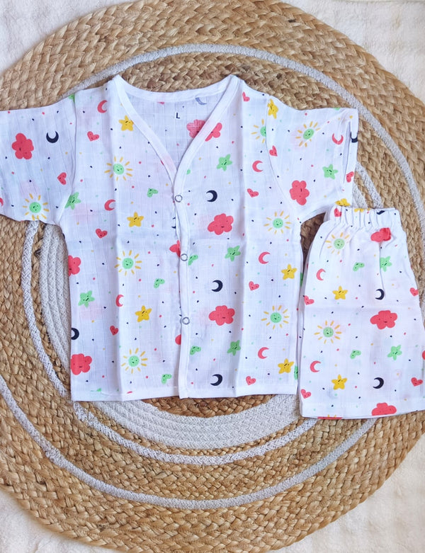 Muslin Co ord Set - Red Clouds