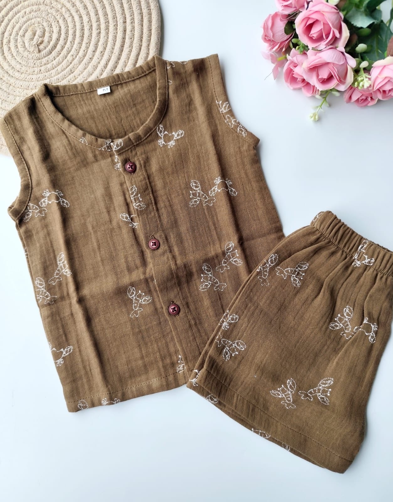 Muslin Sleeveless Co Ord Set - Henna Green Crab