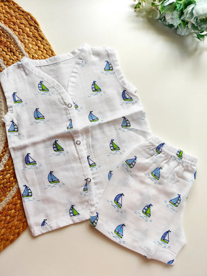 Muslin Sleeveless Co Ord - Sailboats