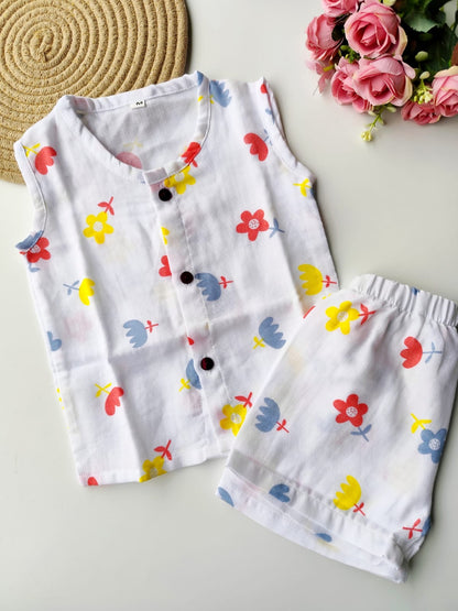 Muslin Sleeveless Co Ord Set - Floral