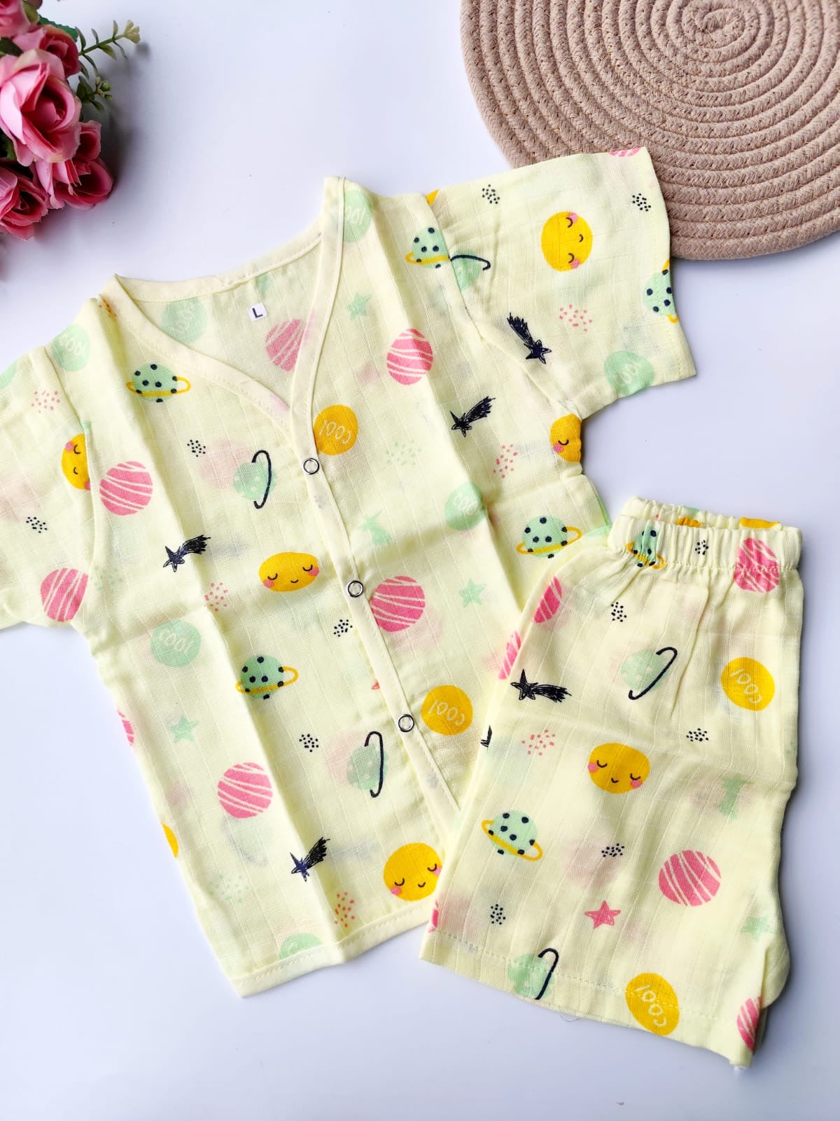 Muslin Colored Co Ord Set - Yellow Space