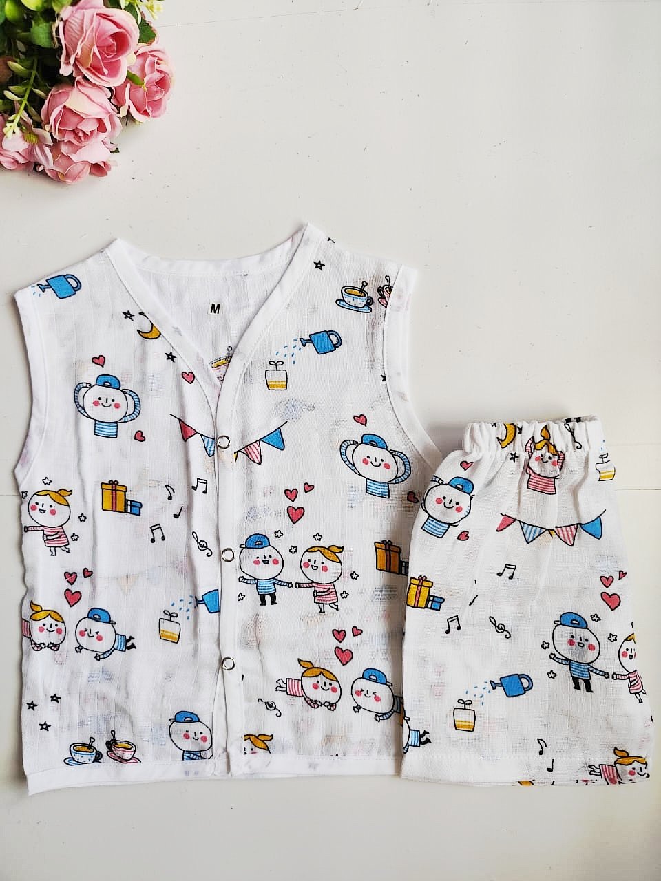 Muslin White Co-Ord Sets - Boy Girl Print image 0