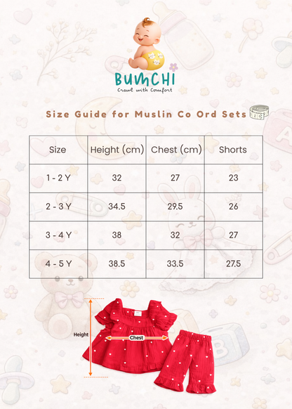Muslin Girls Co Ord Set - Red