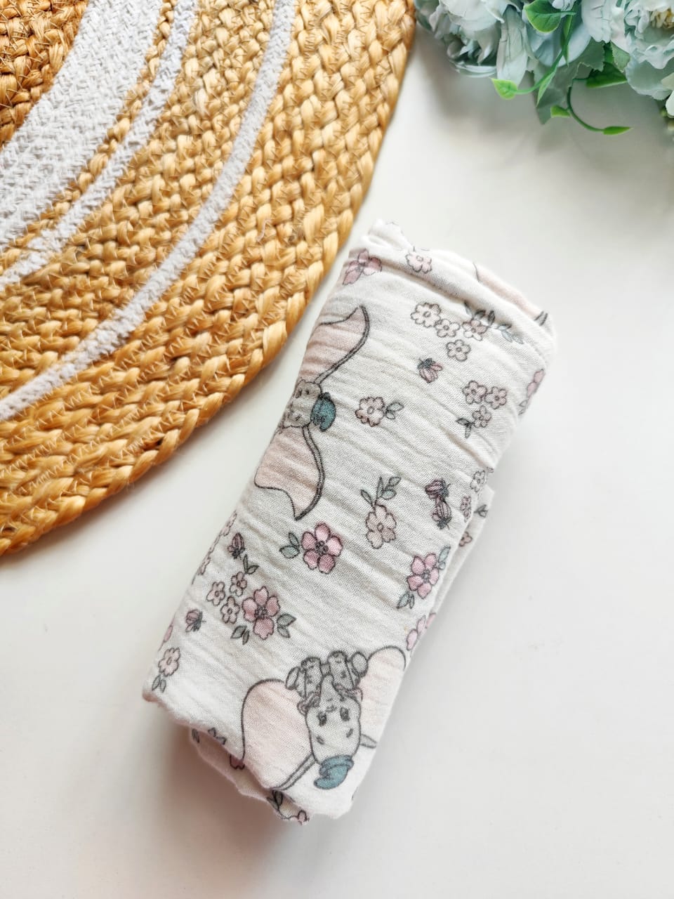 Muslin Bath Towels - Pink Elephant Floral Print