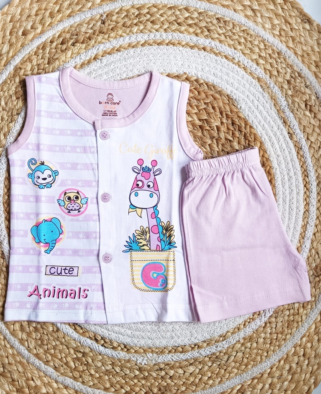 Unisex T Shirt with Trouser Set - Giraffe Print - Lilac, 0 - 6 M image