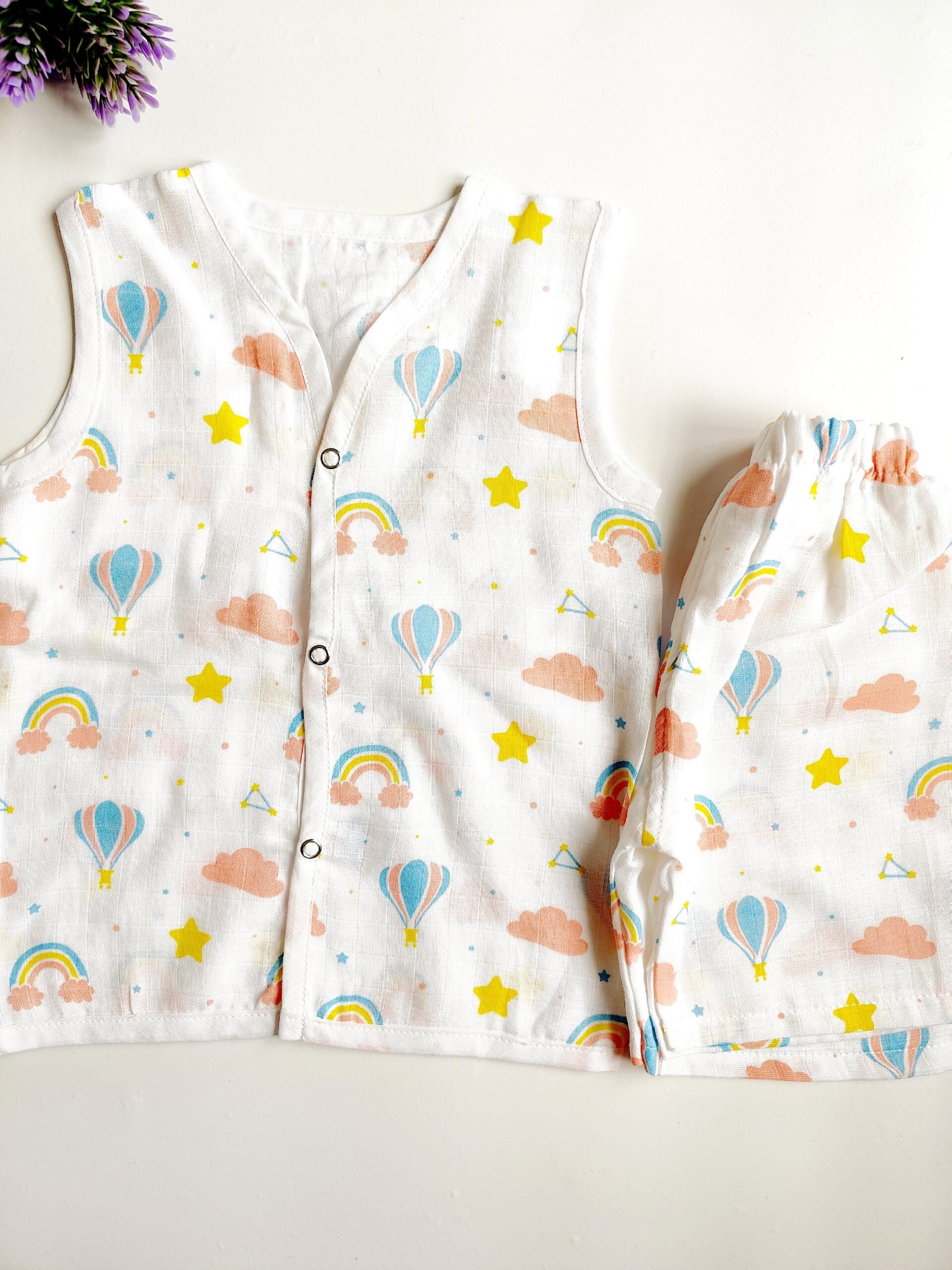 Muslin White Co-Ord Sets - Rainbow Print - 6 - 9 M image