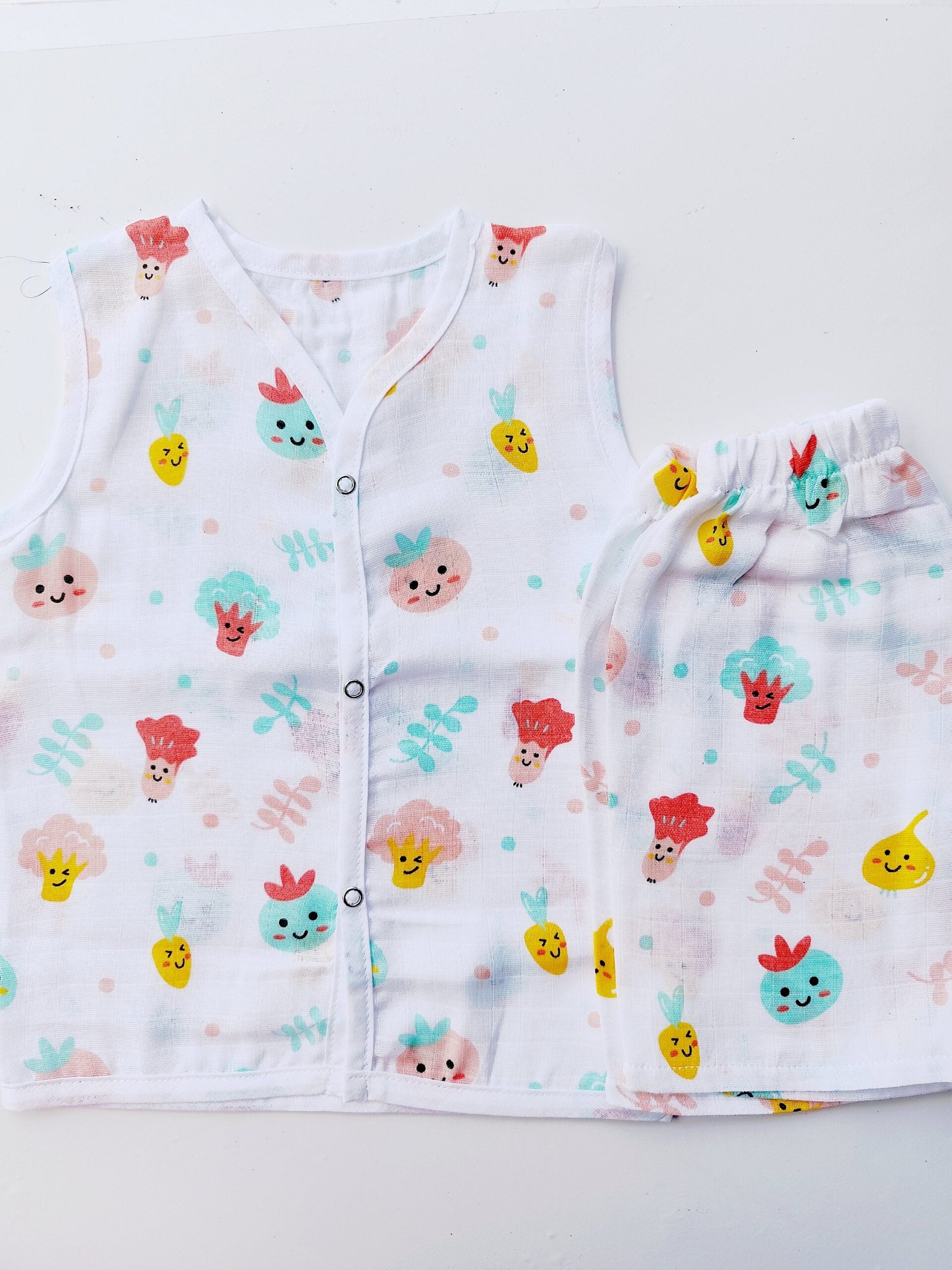 Muslin White Co-Ord Sets - Vegetable Print - 6 - 9 M image