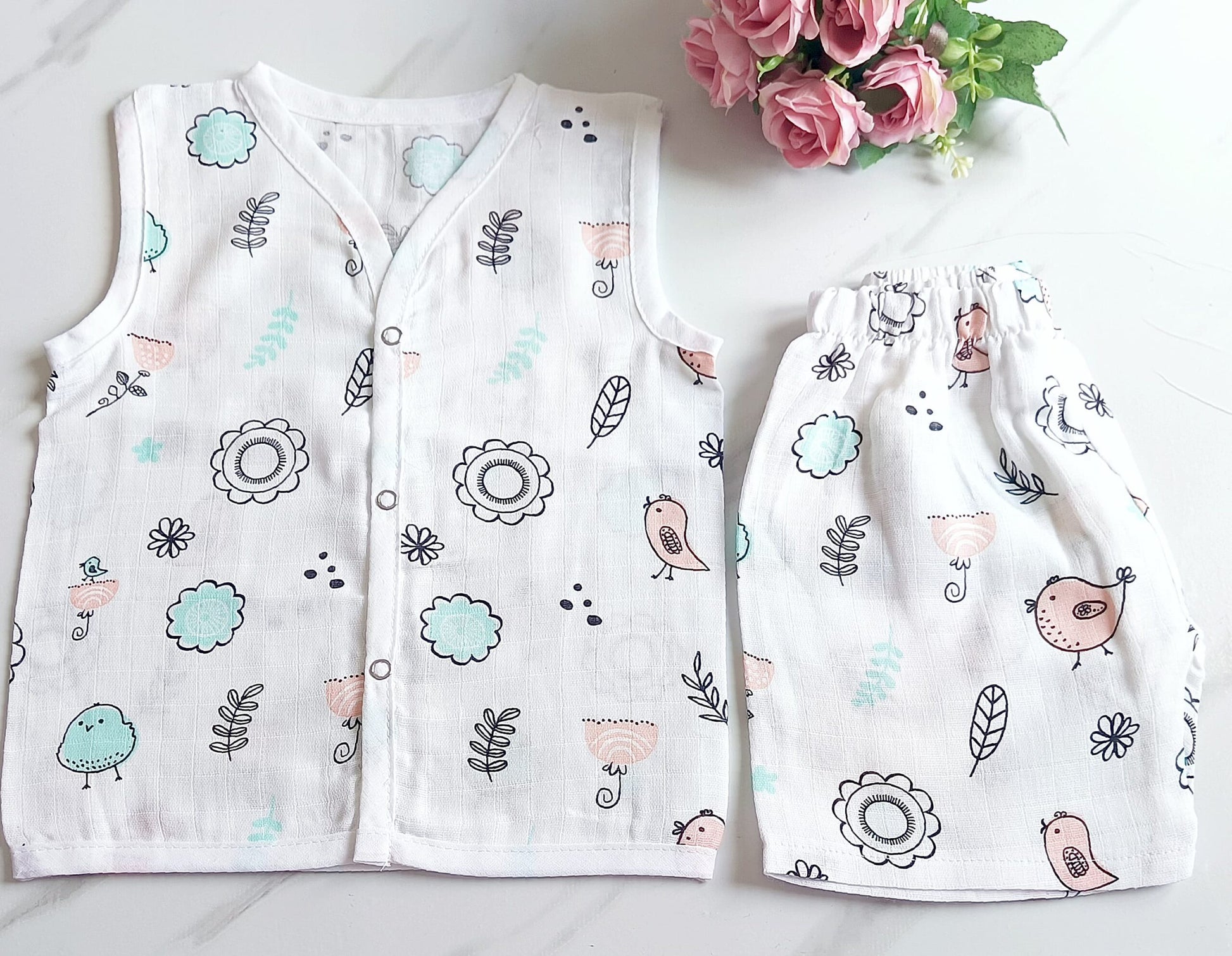 Muslin White Co-Ord Sets - Bird Print image 0