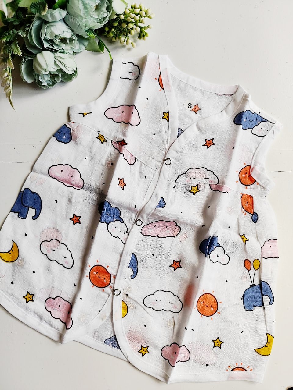 Muslin Chest Cut Frocks - Elephant Print, 0 - 3 M image