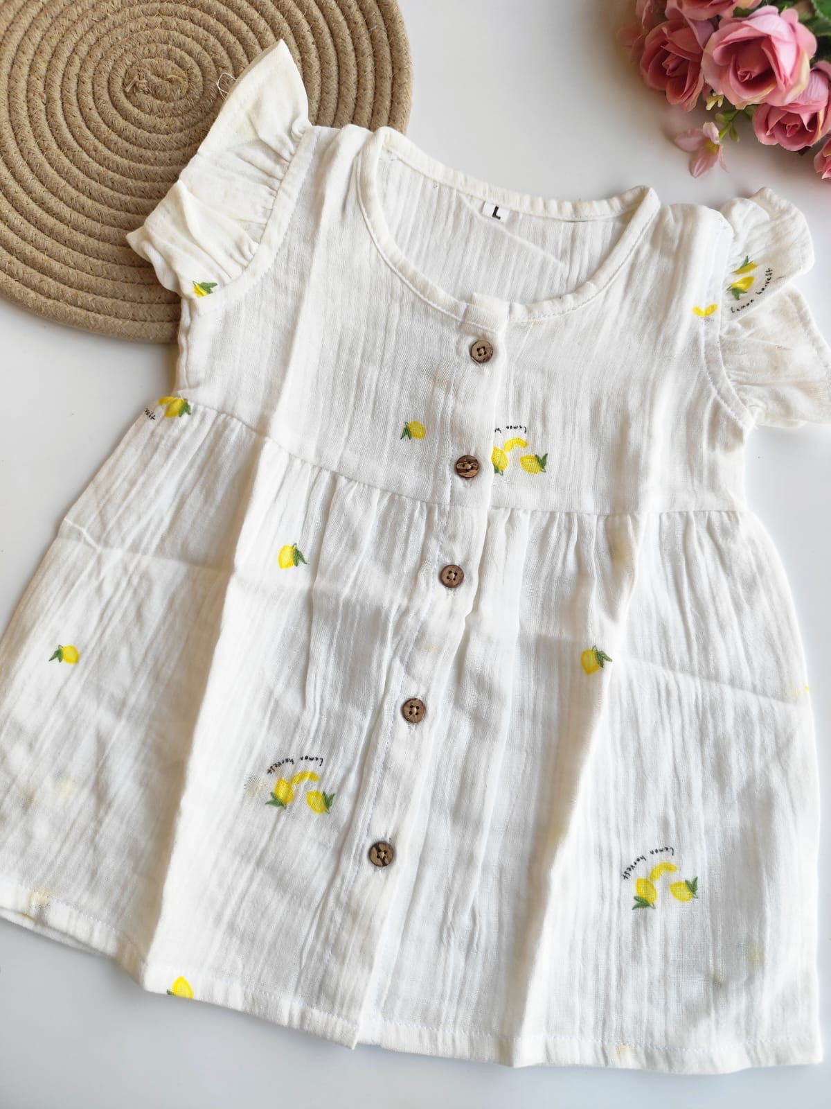 Muslin Frilled Sleeve Frock - Lemon