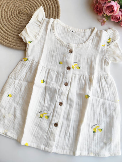 Muslin Frilled Sleeve Frock - Lemon