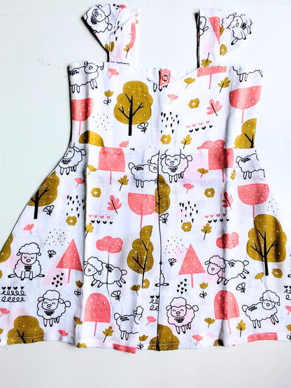 Muslin Strap Frocks - Sheep Print, 12 - 18 M image