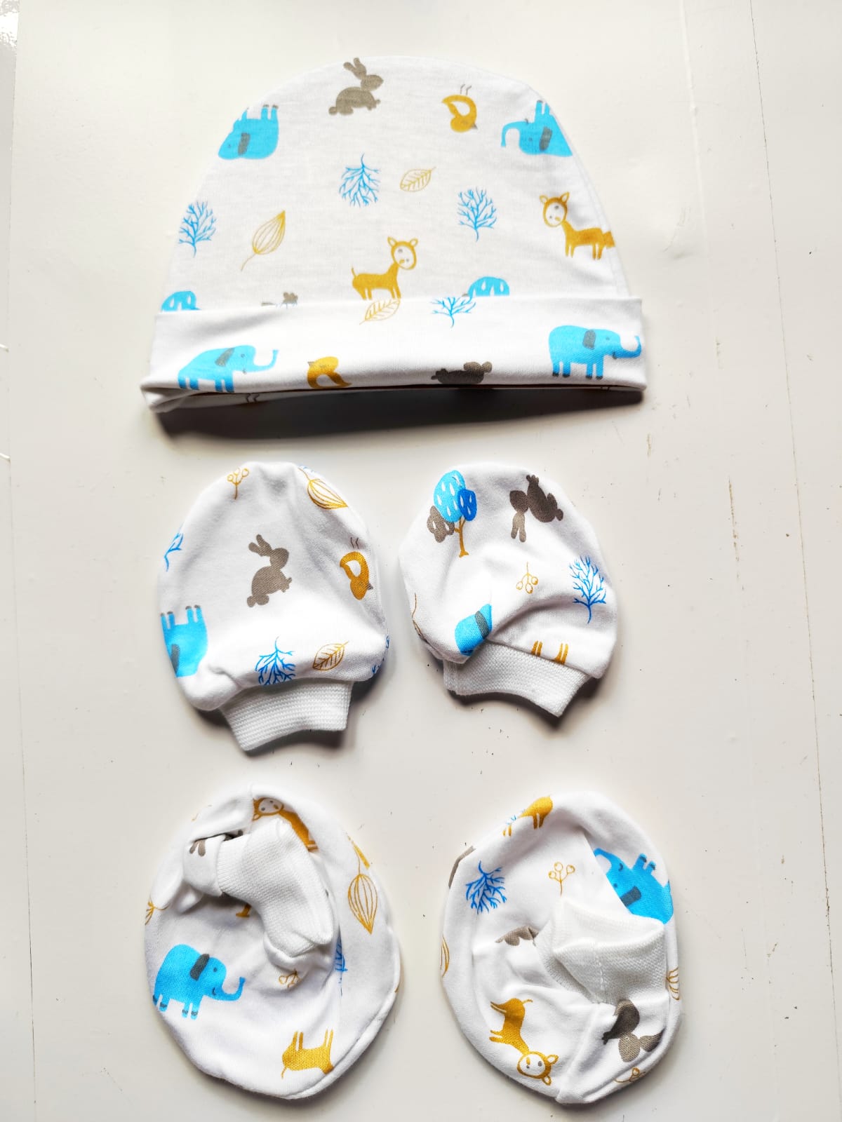Cotton Cap, Mittens &amp; Booties Set - Animals Print (0 - 6 Months) image 0