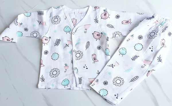 Muslin Night Suit - Bird Print