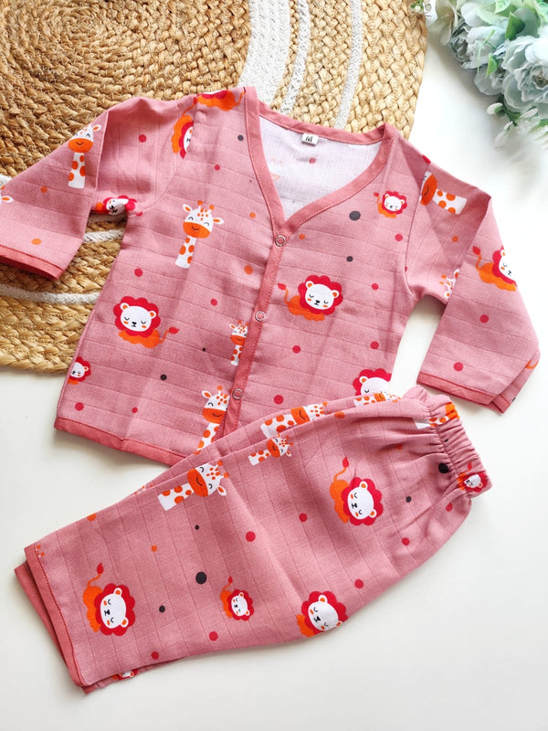 Muslin Night Suits - Mauve Lion