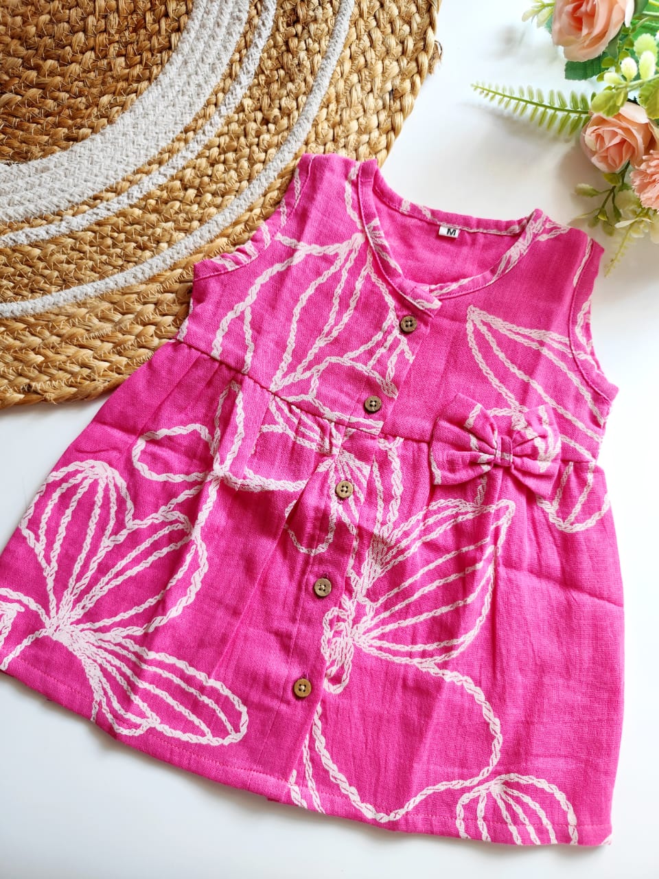 Muslin Hip Cut Frock - Fuchsia Pink